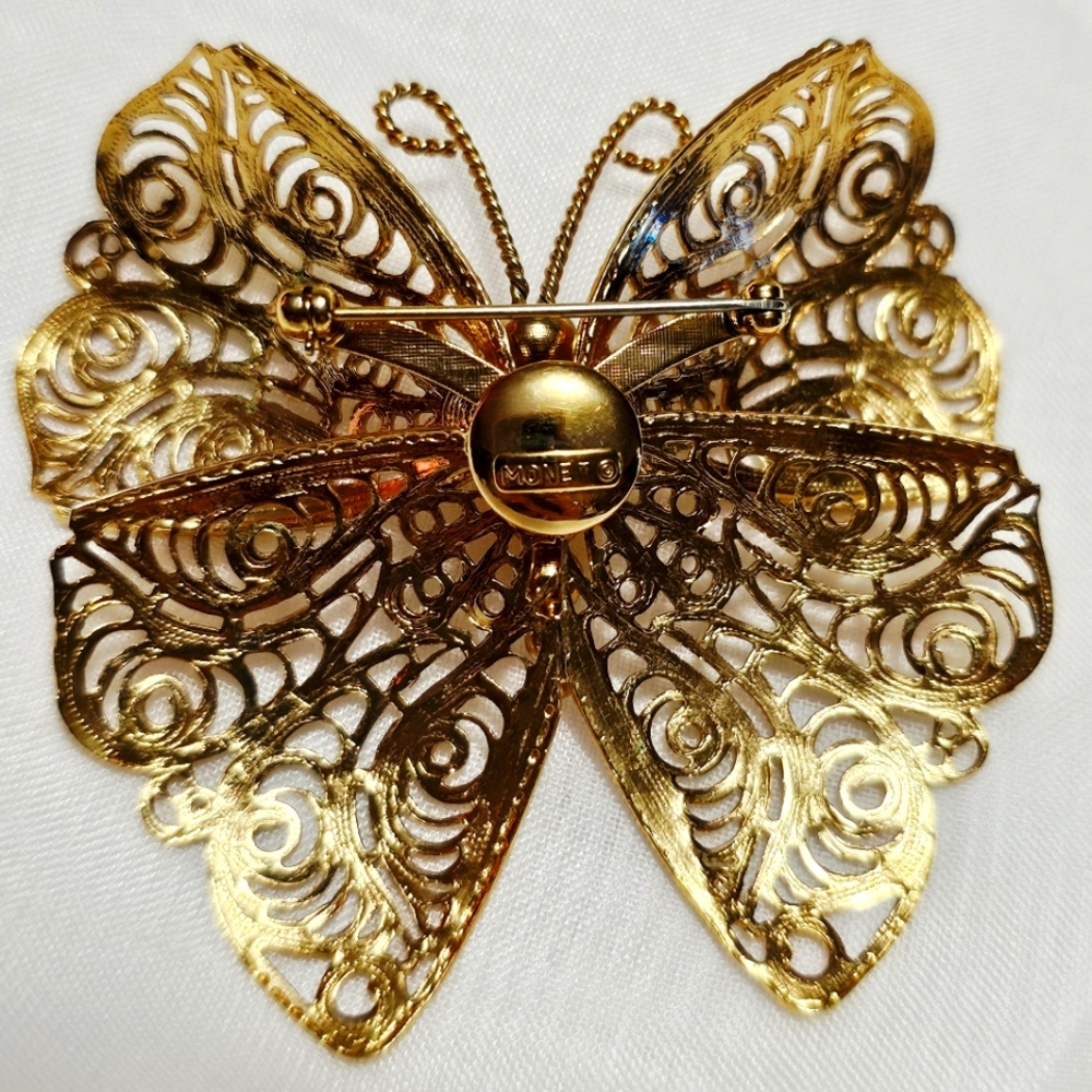 VTG Monet Butterfly Moth Goldtone Mesh Style 2.5" Brooch Pin - Picture 5 of 12